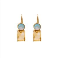 Korean Blue Topaz Earrings Simple Square Champagne Zircon Earrings Opal Earrings main image 5