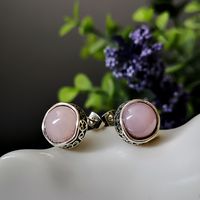 New Bohemian Retro Pink Crystal Natural Stone Flower Gem Earrings main image 4