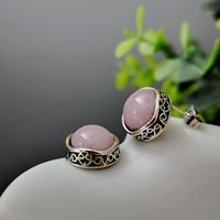 New Bohemian Retro Pink Crystal Natural Stone Flower Gem Earrings main image 5