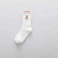 Fashion Embroidery Cartoon Bear Solid Color Cotton Socks sku image 2