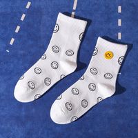 Fashion Black And White Smiling Face Combed Cotton College Style Socks sku image 4