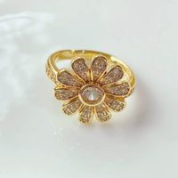European And American Light Luxury Full Diamond Sunflower Flower Opening Female Ring sku image 1