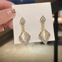 New Diamond Opal Earrings Korean Simple Geometric Rhombus Long Earrings sku image 2