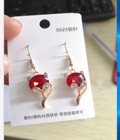 Korean Version Of Cute Fox Crystal Earrings Sapphire Fox Earrings sku image 3