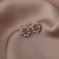 Boucles D&#39;oreilles Simples Mini Petites Fleurs Roses En Zirconium sku image 1