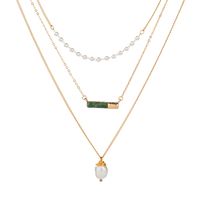 Mode Perlenkette Mehrschichtige Natürliche Grüne Steinanhänger Schlüsselbeinkette sku image 1