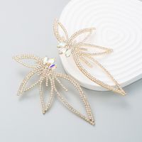 Tendance De La Mode Nouvelles Boucles D&#39;oreilles En Strass En Alliage Brillant Exagéré En Forme De Feuille Femmes sku image 3