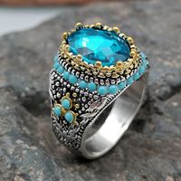 Fashion New Sapphire Ring Men's Retro Diamond Gem Two-color Ring sku image 4