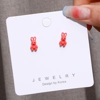 Cute Red Rabbit Shape Earrings Wholesale sku image 1