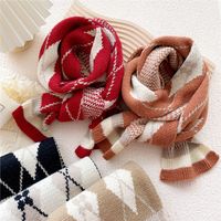 Short Clashing Color Lattice Knitted Wool Warm Small Scarf main image 1