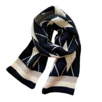 Short Clashing Color Lattice Knitted Wool Warm Small Scarf main image 6