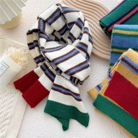 Clashing Color Striped Winter Knitted Wool Scarf Wholesale main image 3