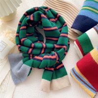 Clashing Color Striped Winter Knitted Wool Scarf Wholesale main image 5