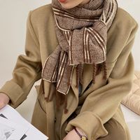 Plaid Tassel Autumn And Winter Knitted Warm Scarf main image 3
