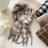 Plaid Tassel Autumn And Winter Knitted Warm Scarf main image 4