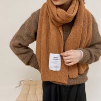 Korean Autumn And Winter Pure Color Patch Knitted Warm Scarf main image 3