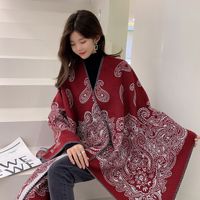Ethnic Slit Scarf Cashew Thickened Warmth Double-sided Cape main image 2