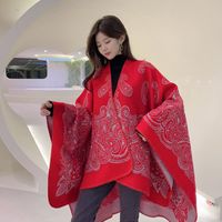 Ethnic Slit Scarf Cashew Thickened Warmth Double-sided Cape main image 4