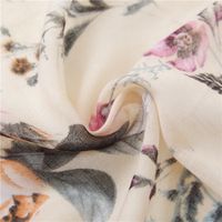Pink Elegant Floral Print Silk Scarf Fringed Cotton And Linen Scarf main image 6
