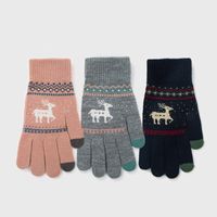 Autumn And Winter Warm Wool Velvet Gloves Cute Knit Gloves Deer Jacquard Touch Screen Riding Gloves main image 1