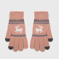 Autumn And Winter Warm Wool Velvet Gloves Cute Knit Gloves Deer Jacquard Touch Screen Riding Gloves main image 5