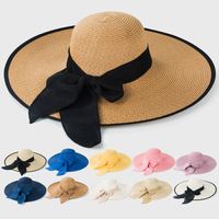 Large-edge Bow-knot Edging Straw Sunscreen Hat main image 1
