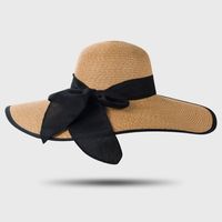 Large-edge Bow-knot Edging Straw Sunscreen Hat main image 5