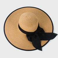 Large-edge Bow-knot Edging Straw Sunscreen Hat main image 4