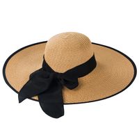 Large-edge Bow-knot Edging Straw Sunscreen Hat main image 2