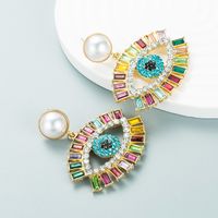 Pendientes De Ojo Personalizados De Perlas Con Incrustaciones De Diamantes De Color De Moda main image 5