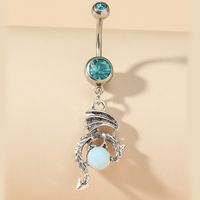 Fashion Stainless Steel Blue Diamond Belly Button Ring Hypoallergenic Umbilical Ring main image 4