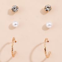 Fashion Geometric Pearl Inlaid Rhinestone Hoop Earring Set main image 1