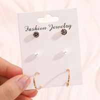 Fashion Geometric Pearl Inlaid Rhinestone Hoop Earring Set main image 4