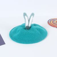 New Wool Beret Children's Two-dimensional Rabbit Ears Candy Color Knitted Pumpkin Hat sku image 2