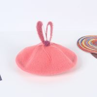 New Wool Beret Children's Two-dimensional Rabbit Ears Candy Color Knitted Pumpkin Hat sku image 6