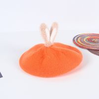 New Wool Beret Children's Two-dimensional Rabbit Ears Candy Color Knitted Pumpkin Hat sku image 7