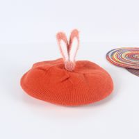 New Wool Beret Children's Two-dimensional Rabbit Ears Candy Color Knitted Pumpkin Hat sku image 8