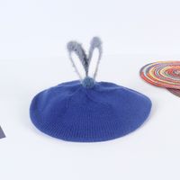 New Wool Beret Children's Two-dimensional Rabbit Ears Candy Color Knitted Pumpkin Hat sku image 9