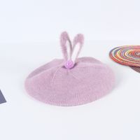 New Wool Beret Children's Two-dimensional Rabbit Ears Candy Color Knitted Pumpkin Hat sku image 10