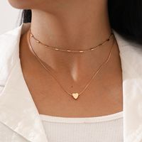 Simple Sweet Double Layered Clavicle Chain Love Heart  Necklace sku image 1