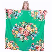 New Style Twill Imitation Silk 130cm Flowers Large Square Scarf sku image 2