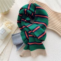 Clashing Color Striped Winter Knitted Wool Scarf Wholesale sku image 1