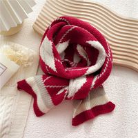 Short Clashing Color Lattice Knitted Wool Warm Small Scarf sku image 1