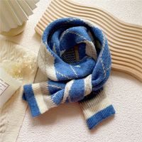 Short Clashing Color Lattice Knitted Wool Warm Small Scarf sku image 3