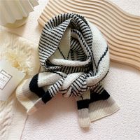 Short Clashing Color Lattice Knitted Wool Warm Small Scarf sku image 4