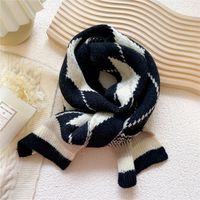 Short Clashing Color Lattice Knitted Wool Warm Small Scarf sku image 6