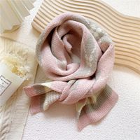 Short Clashing Color Lattice Knitted Wool Warm Small Scarf sku image 7