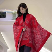 Ethnic Slit Scarf Cashew Thickened Warmth Double-sided Cape sku image 1