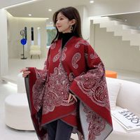 Ethnic Slit Scarf Cashew Thickened Warmth Double-sided Cape sku image 4
