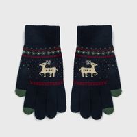 Autumn And Winter Warm Wool Velvet Gloves Cute Knit Gloves Deer Jacquard Touch Screen Riding Gloves sku image 1